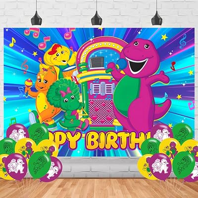 Ezcpigei Barney and Friends Birthday Backdrop, Poster for Barney and Friends Theme Party Decorations Barney Birthday Supplies Background Studio Shoot Photo Props