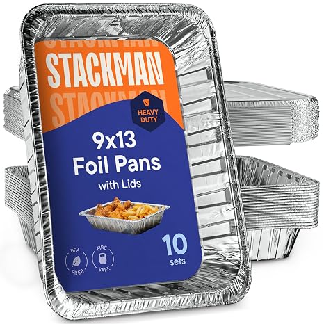 Aluminum Pans 9x13 Disposable Aluminum Foil Pans with Lids [10-Sets] Large Baking Pan Trays - Heavy Duty Tin Tray & Lid - Half Size Chafing Dishes for Roasting, Cooking, Heating or Steam