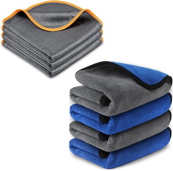 Airlab Carbon Microfiber Glass Polishing Cloth Streak-Free, Pack of 3 and Microfiber Towels for Cars Wash Drying Auto Detailing Cleaning Cloth, Pack of 4