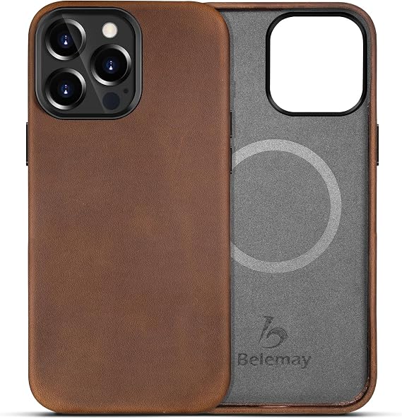 Belemay Crazy Horse Leather Case for iPhone 14 Pro Max (6.7") Vintage Brown