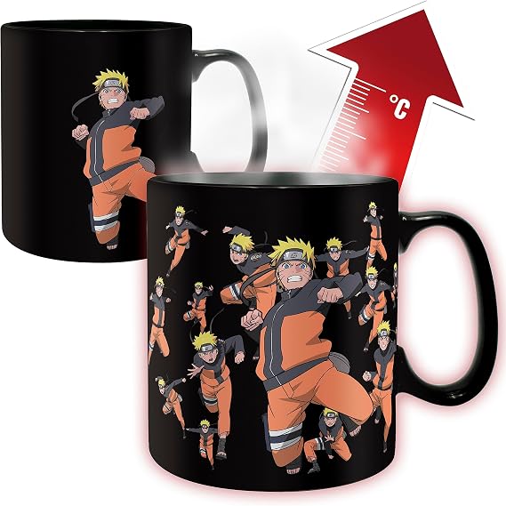 ABYSTYLE Naruto Shippuden Naruto Clone Jutsu Heat Change Ceramic Color Changing Coffee Tea Mug 16 Oz. & Coaster Gift Set Anime Manga Drinkware Home & Kitchen Gift 2 Pcs