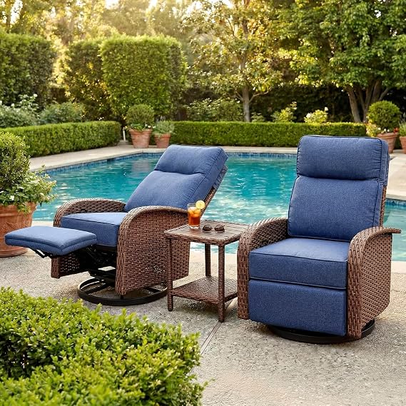 Resort-Grade Outdoor Swivel Recliner, 6.2" Ultra Thick Cushions