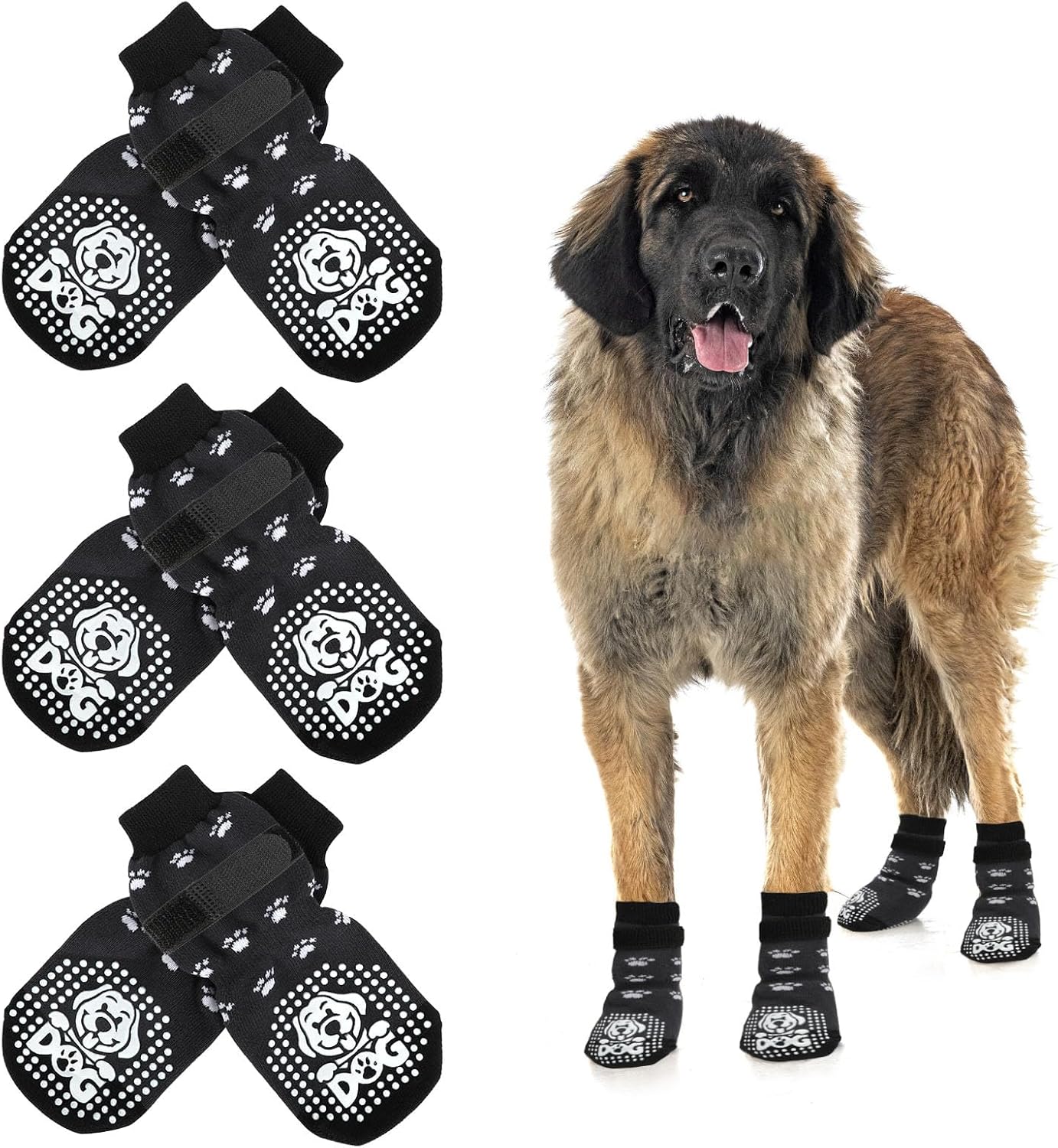 HUMLANJ 3 Pairs Double Side Anti- Slip Dog Socks, Dog Grip Socks for Indoor on Hardwood Floors,Pet Paw Protectors to Prevent Licking and Scratching for Small Medium Large Dogs