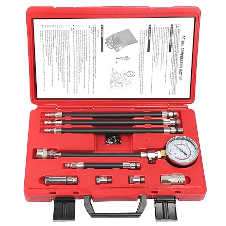 Petrol Compression Test Kit, Engine Compression Tester,2-3/4 | 2-3/4 in Bourdon Tube Gauge, 10 Pieces