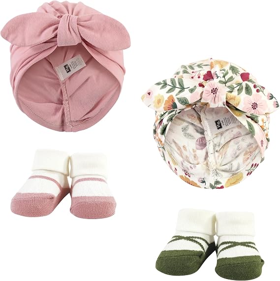 Hudson Baby Infant Girls Turban and Socks Set, One Size