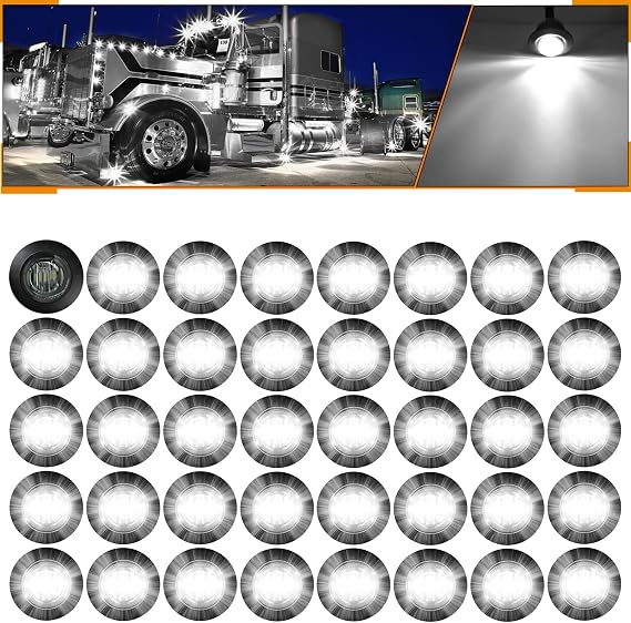 White 3/4" 12V Round LED Clearence Light Front Rear Side Marker Indicators Light Bullet Marker Light for Truck RV Car Bus Trailer Van Caravan Boat