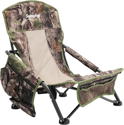 SUNNYFEEL Turkey Hunting Chair, Hunting Blind Chair, Portable Camping Chair with Mesh Back, Storage Pocket and Carry Bag for Hunting Fishing Outdoor Travel Picnic Shooting