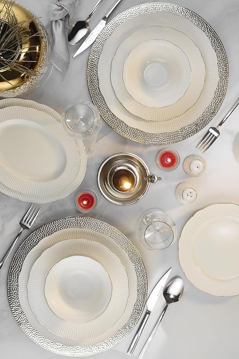 Kütahya Porcelain Bone Ilay 58 Pieces Dinner Set for 12 Persons, Platinum