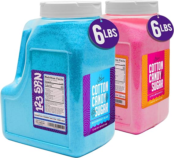 The Candery Cotton Candy Floss Sugar 6lbs 96oz Jars - 2 Pack Strawberry and Raspberry