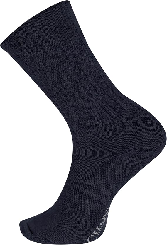 Chaps Men's Solid Color Casual True Rib Crew Socks - 1-6 Pair Packs - Cotton Comfort and Breathable Mesh