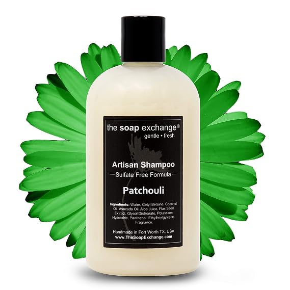 The Soap Exchange Hair Shampoo - Patchouli Scent - Hand Crafted 12 fl oz / 354 ml Natural Artisan Hair Care, Gentle, Sulfate & Paraben Free, Cleanse, Moisturize, Protect. Made in the USA.