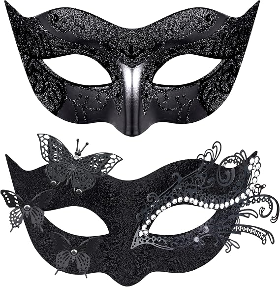 SIQUK Couple Masquerade Masks Metal Venetian Party Mask Halloween Costume Mask Mardi Gras Mask for Couples Women and Men