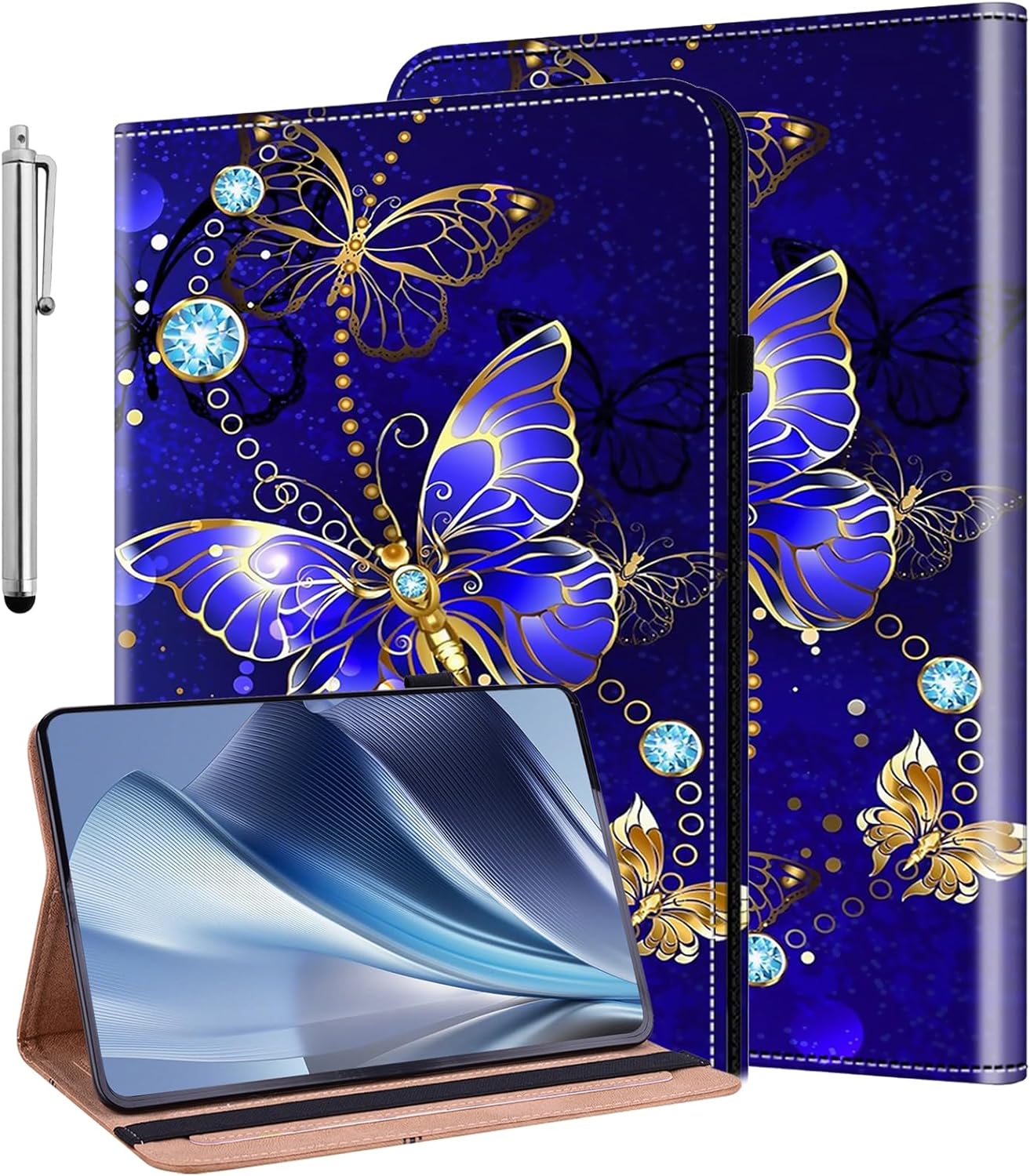 Case for 10.2 Inch iPad 9th Generation 2021/8th Gen 2020/7th Gen 2019 Protective Case Auto Sleep/Wake Flip PU Leather Wallet Cover Case with Pen Holder and Stand Function Diamond Butterfly