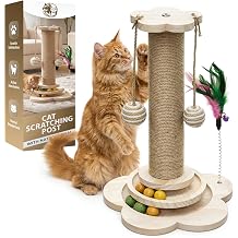 Rex & Roxy Cat Scratching Post with Natural Sisal | Sturdy Cat Scratcher for Indoor Cats | Kitten Toy with Scratching Posts, Play Platform & Toys | Easy Assembly Cat Play Post | Space Saving 45CM Tall
