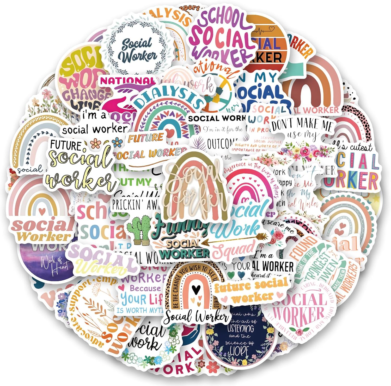 120 Pcs Social Worker Stickers, Vinyl Social Justice Stickers, Social Work Values Graffiti Stickers Decals for Laptop Water Bottle Luggage Skateboard.Gifts for Girls Teens Adults Kids