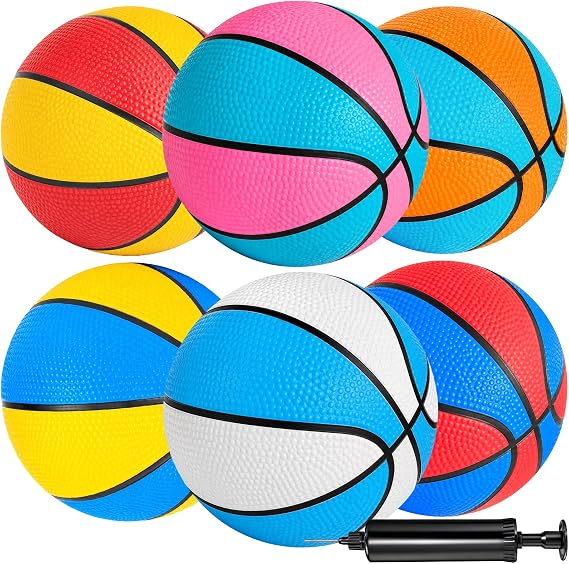 6 Pack Mini Basketballs 7 Inch Size 3 with Pump, Kids Small Basketball Set | Inflatable Ball for Basketball Hoop Party Arcade Games, Pool Basketball Sports Gifts for Kids Toddlers Indoor Outdoor Play