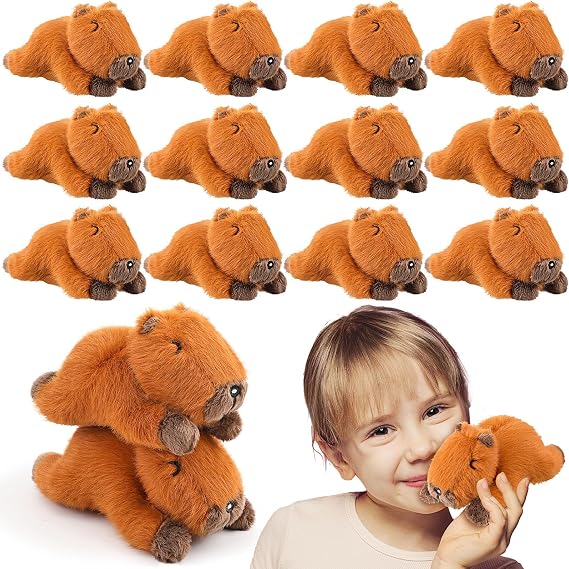 HyDren 12 Pcs Capybara Stuffed Animals Gifts Bulk, Brown, Lying