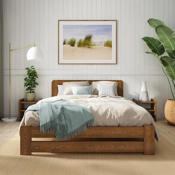 Double Bed Frame 4ft6, F1 Solid Wooden, Sturdy Slats, Easy Assembly,