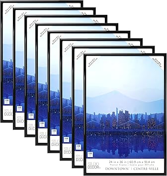 Studio Decor 24 x 36 Plastic Poster Frame - Includes Pre-attached Hanging Hardware, Horizontal or Vertical Display - Black, Bulk 8 Pack
