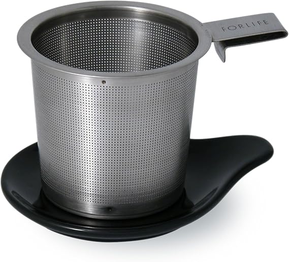 FORLIFE Hook Handle Tea Infuser and Dish Set, Black Graphite
