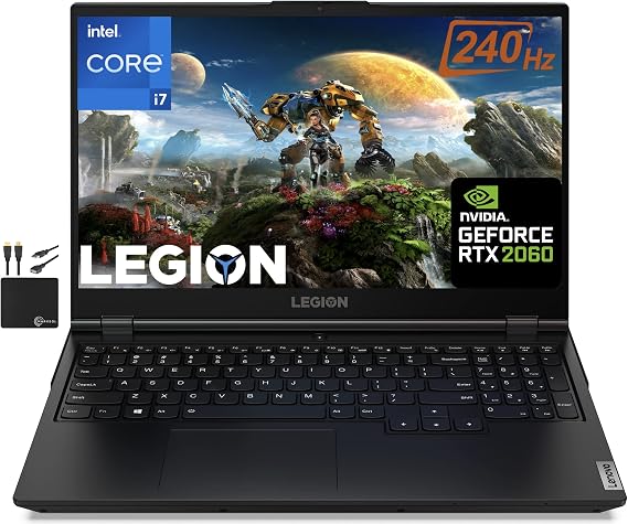 2022 Lenovo Legion 5 Gaming Laptop 15.6" FHD IPS Screen 500 Nit 100% sRGB 240Hz, 6-Core Intel i7-10750H,16GB RAM, 512GB SSD + 1TB HDD, NVIDIA GeForce RTX 2060 6GB, Backlit, Wifi 6,Win 10 +MarxsolCable