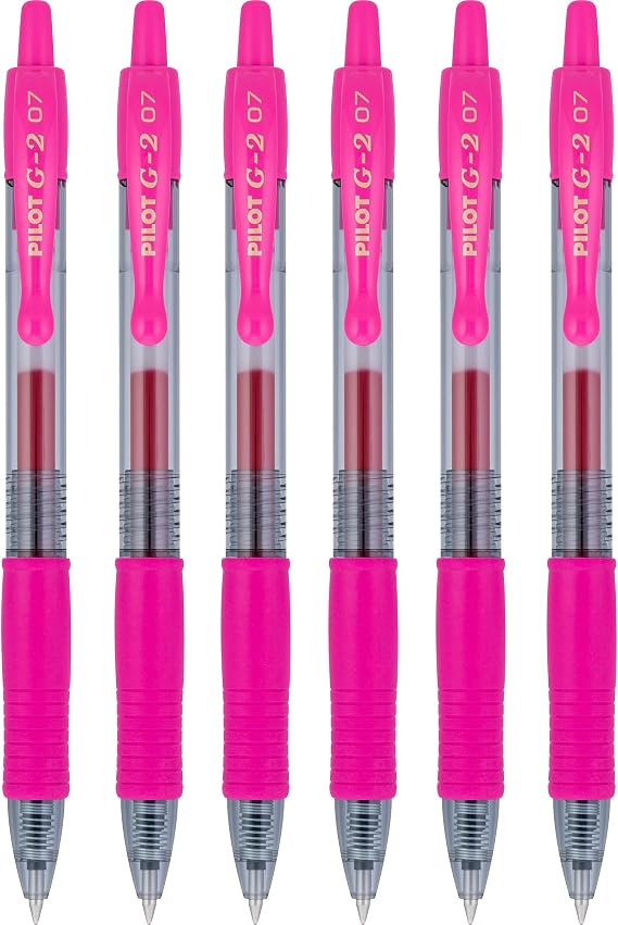 PILOT G2 Premium Refillable & Retractable Rolling Ball Gel Pens, 0.7mm Fine Point, Pink, 6-Pack