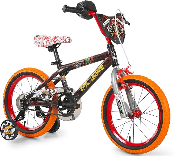 Dynacraft Hot Wheels BMX Bike for Boys, 12-18 Inch Kids Bike, Ages 3-9, Rev Grip Handlebar Feature, Red & Black
