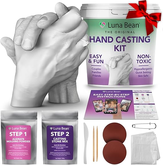 Luna Bean Hand Casting Kit - Couples, Wedding, Hand Mold | Highly detailed, easy to use, fun activity for making memories; gifts for women, special occasions, milestones, and family
