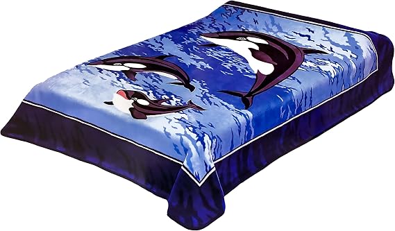 Korean Super Thick Mink Blanket Twin Size 63" x 87" 3 Whales BM121