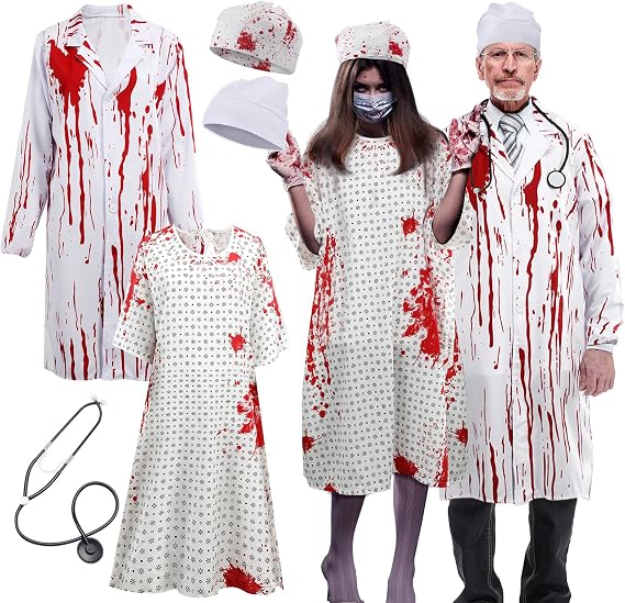 Skicuff Halloween Unisex Hospital Gown, with Blood Gauze Roll