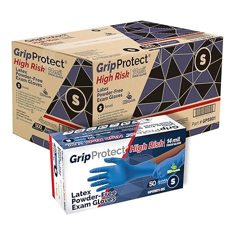 GripProtect High-Risk Medical Grade Latex Gloves, 14 Mil, 500 Count