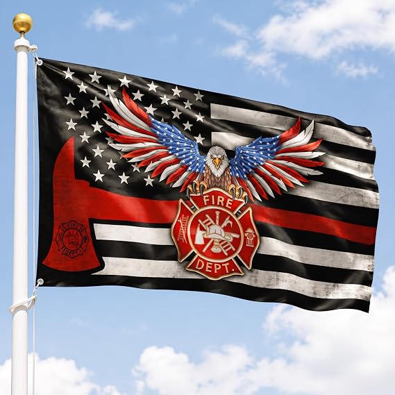 FLAGWIX Thin Red Line Firefighter Flag, 3 x 5 ft Polyester Grommet Flag