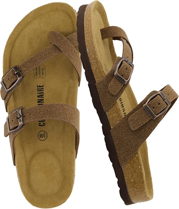 CUSHIONAIRE Luna Cork Footbed Sandals for Women with Crossover Straps