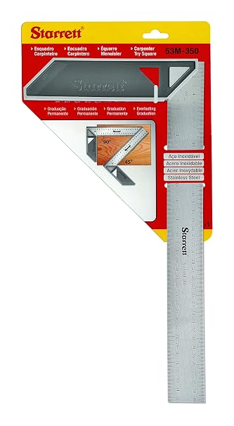 Starrett K53M-350-S Carpenters Try Square for Woodworking – 350mm Metric Set Square