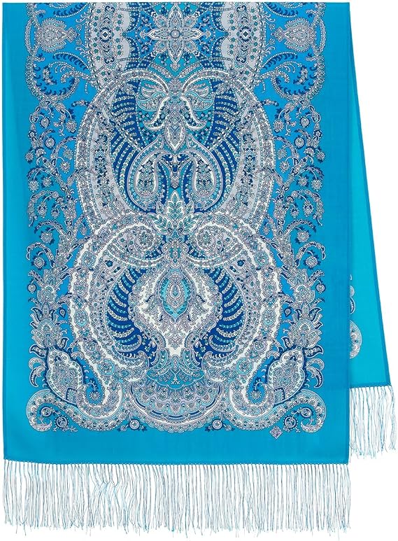 Pavlovo Posad 100% Wool Evening Shawl and Wrap for Women Wool Shawl with Silk Fringe 23.6x59'' (60150m)