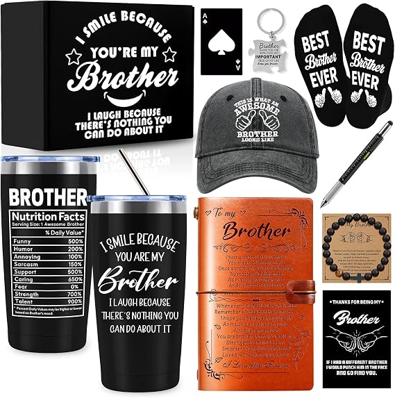 10 PCS Brother Gifts from Sister with 20 Oz Tumbler Journal Cap Bracelet Socks Pen, Birthday Christmas Christian Gift for Brother Adult, Son, Nephew, Grandson