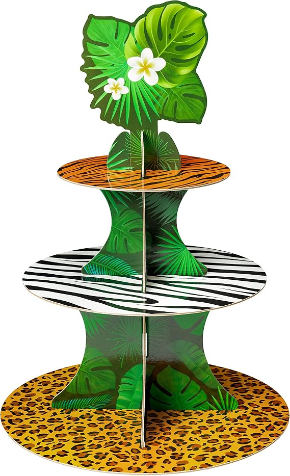 Haooryx Wild Animal Print Cupcake Stand 3-Tier Safari Jungle Cupcake Tower
