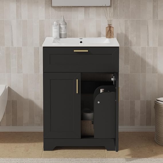 KIGOTY 24" Black Bathroom Vanity with Sink, Modern Storage Cabinet
