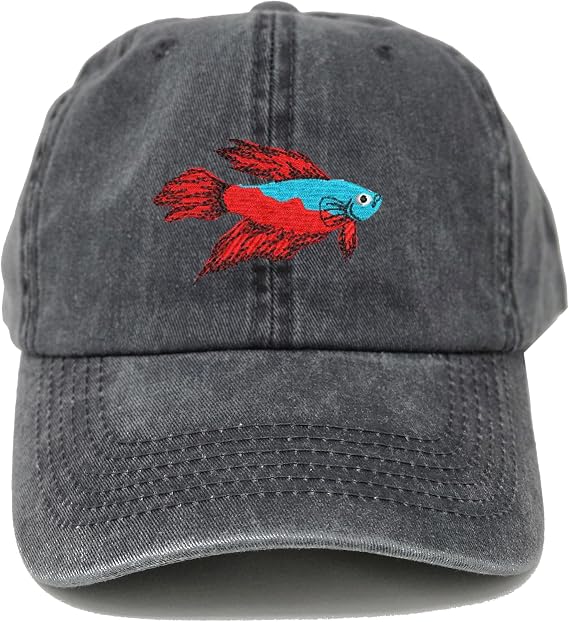 Betta Beta Fish Embroidered Washed Cotton Baseball Cap hat