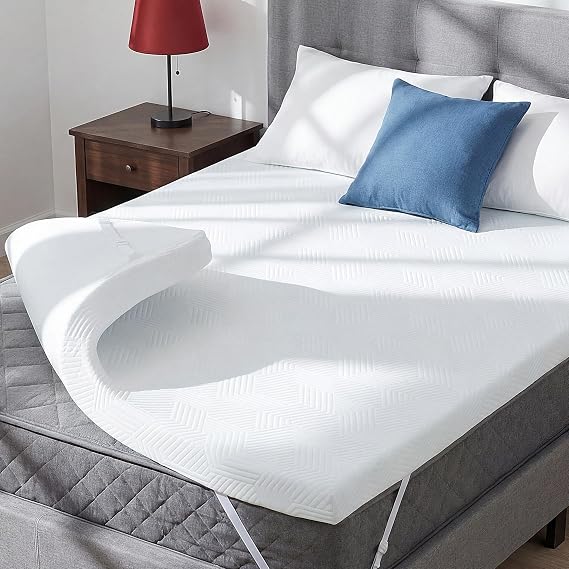 3 Inch Memory Foam Mattress Topper, Gel Foam Bed Topper with Adjustable Straps, Breathable Washable Cover, Non Slip Bottom, Soft Supportive, Queen