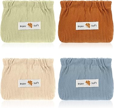 Sibba Corduroy Elastic Hair Tie Organizer 4 PCS Purse Organizer Pouches Multifunctional Cosmetic Pouch Portable Travel Storage Bags Jewelry Lipstick Storage for Women Green, Blue, Coffee, Milky White