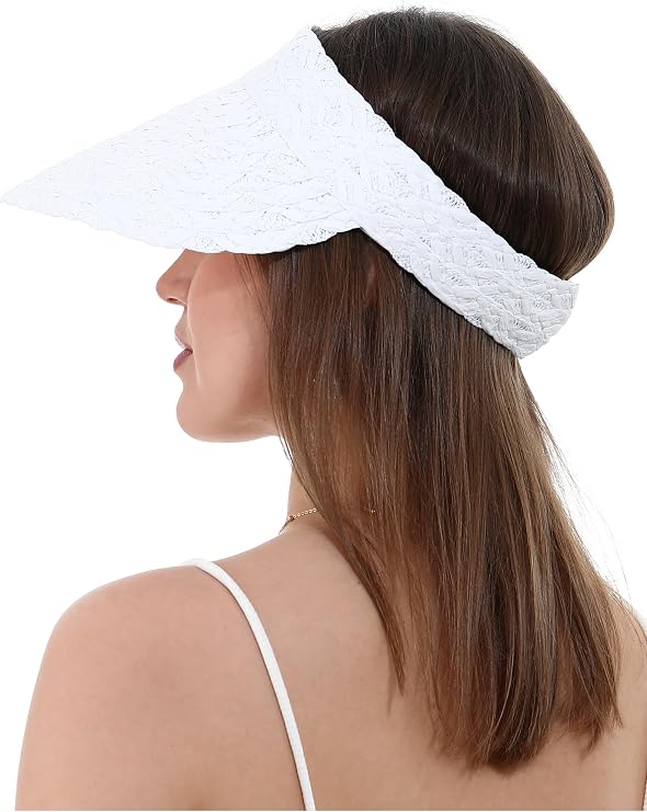 Womens Sun Hat Straw Visor UV Protection Wide Brim Packable Travel Summer Cap for Beach UPF 50+
