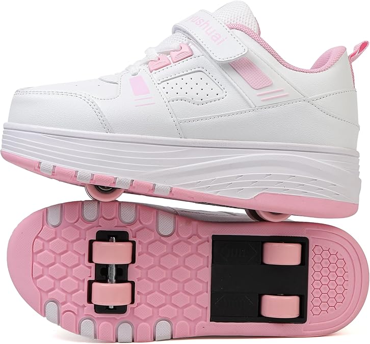 Roller Skate Shoes for Girls&Boys, Trainers Skating with Retractable 4 Wheels-Stylish for Kids, Enhanced Safety Roller Sneakers - Perfect for Party, Birthday, Easter, Christmas