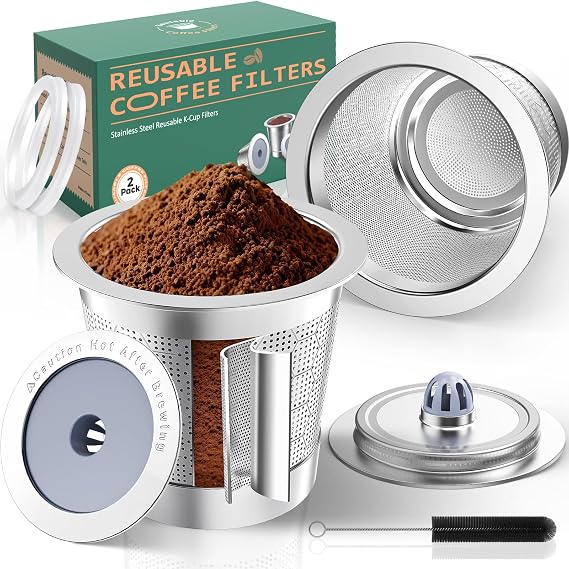 Reusable K Cups for Keurig 1.0,Stainless Steel K Cups for Keurig Reusable Coffee Pods,Refillable K Cup with Double layer Stainless Steel Coffee Filter for Richer Coffee (2 Pack)