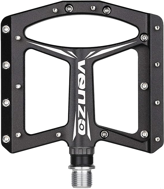 VENZO Flat Mountain BMX MTB Aluminum Bike Sealed Bearing Pedals - Large Bicycle Platform -110mm x 100mm- 12mm Thickness- Pedals 9/16" with Anti-Skid Anti-Slip Nail