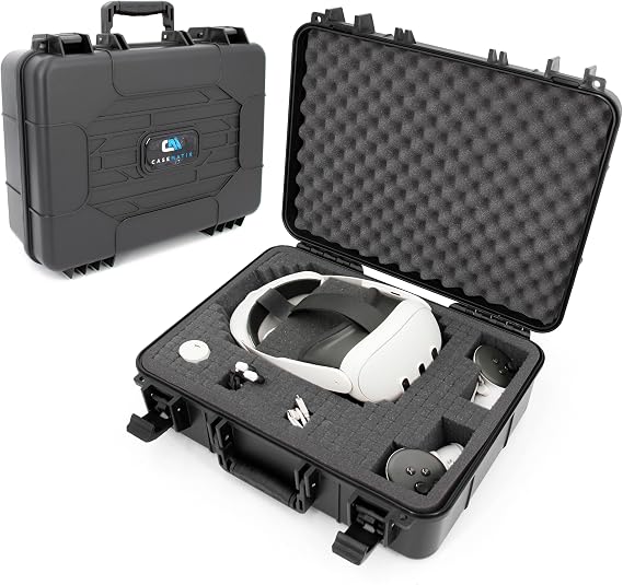 CASEMATIX Hard Case Compatible with Meta Quest 3S, Quest 3, Quest 2, Oculus Quest VR Headset & Accessories Storage Case with Customizable Foam Protection