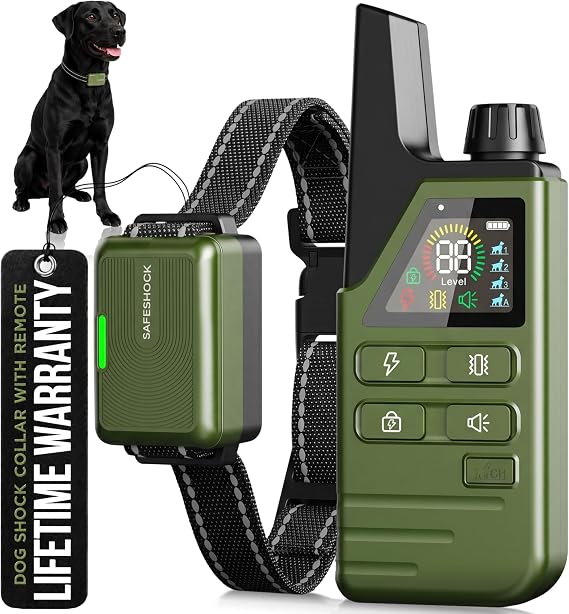 SafeShock (latest version) - Dog Shock Collar with Remote Control, 4500FT Range Shock Collar for Dogs & Training Collar, Waterproof, Beep & Vibration First, Rechargeable for Small Medium Large Dogs