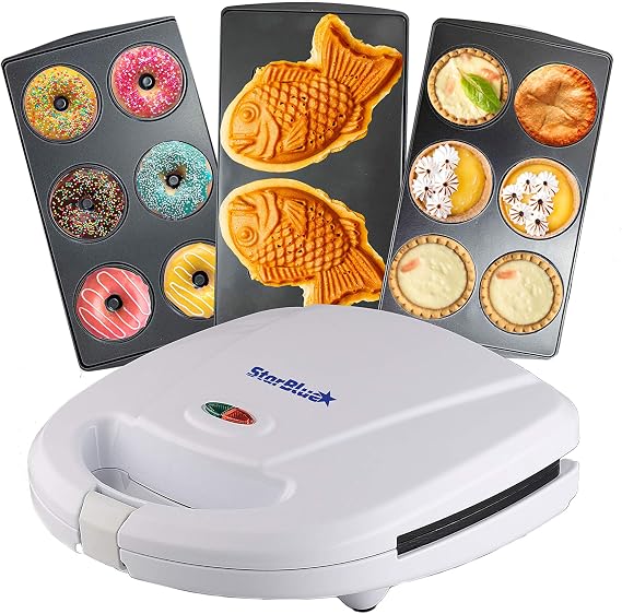Mini-Donuts Maker, Mini-Pie and Quiche Maker, Taiyaki Maker 3 in 1 Three Slices Detachable Dessert Maker by StarBlue White AC 110-120V 50/60Hz 700-800W
