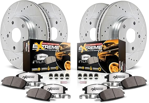 PowerStop Front & Rear Brake Kit For Chrysler Aspen 2007-09 |Dodge Durango 2007-09 |Ram 1500 2006-18 - Truck & Tow Carbon Fiber Ceramic Brake Pads + Drilled & Slotted Rotors Upgrade, K2164-36