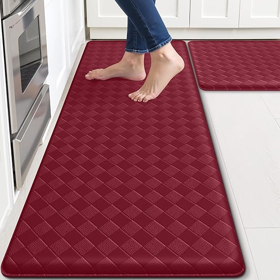 TranquilRelax Kitchen Mats, 2PCS Kitchen Rugs, Cushioned Anti Fatigue Kitchen Mats for Floor, Non-Slip Standing Desk Mat, Waterproof Kitchen Rug Set for Kitchen, Floor, Office,17.3"30"+17.3"47",Red